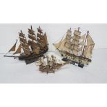 Group of 3 x Vintage Models of Trawlers with canvas sails – 1 Onedin, from 36cm w - 50cm w (3)