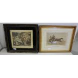19th C Colour Engraving, "The Irish Jaunting Car" (in original pine frame) and engraving pub'd