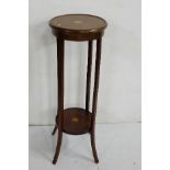 Edwardian mahogany circular 2 tier Plant Stand, line inlay, 35cm dia x 96cm h