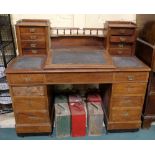 Mahogany "Dickens" type Writing Desk with 4 raised drawers on each side and sloping desk top, hinged