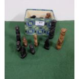 African Chess Set, complete, carved wooden pieces from 4cm - 10cm high