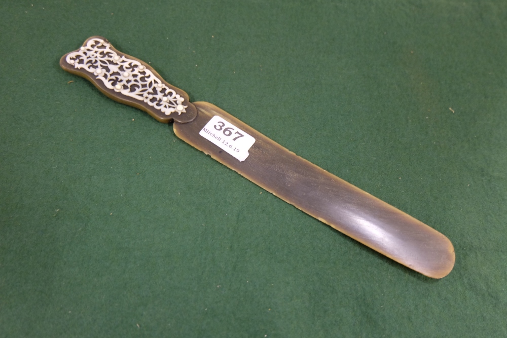 Bone Page Turner, on an ivory decorated handle, 33cm long