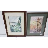 2 Watercolours, “Beach Scene” signed Tyndale and “Forest Scene with Crows”, signed Corbett (2)