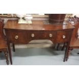 Georgian Mahogany Side Table, the bowfront having 3 apron drawers, brass knobs, on tapered legs,