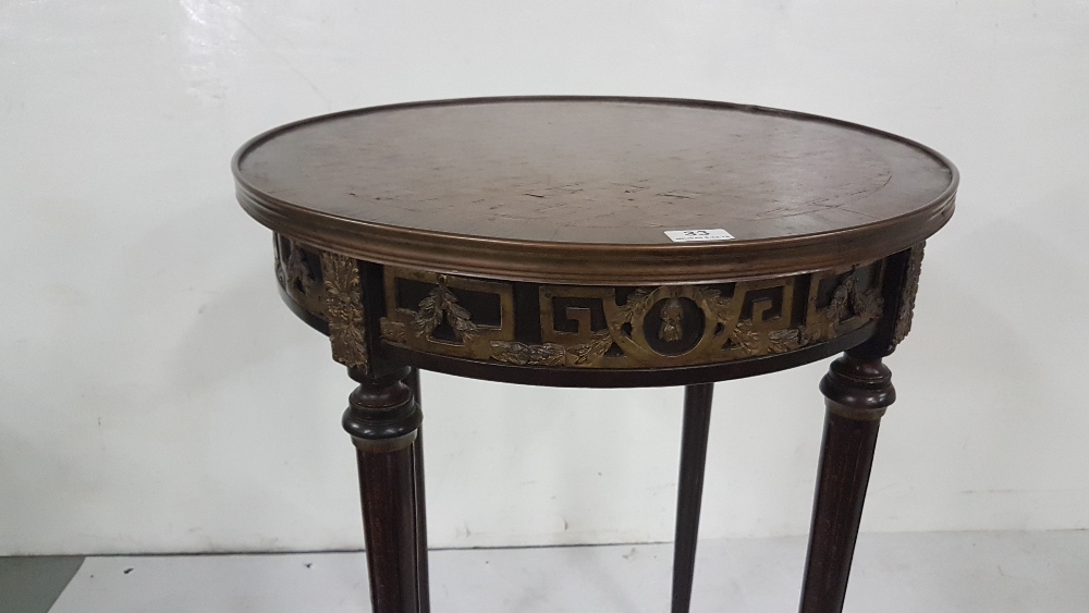 Circular Occasional Table, in the French Style, with a brass gallery, on narrow turned and reeded - Image 2 of 3