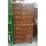 Mahogany Chest-On-Chest, bow fronted with brass drop handles, bracket feet, 80cm w x 1.56m h