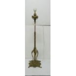 Ornate Victorian Continental brass Standard Oil Lamp (electrified), adjustable, on a scroll detail