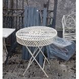 Modern black metal framed 2 seater garden Bench (damaged seat) and a round metal garden Table with