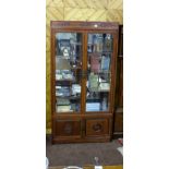 Mid 20th C Chinese Rosewood 2 glass door Display Cabinet with asymmetrical glass shelves, above 2