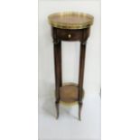 Mahogany Finish Circular Jardinière Stand, with brown leatherette covered top, (brass gallery) and