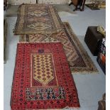 6 x small antique floor rugs (all worn) 1 Kasack, 1 Turkish, 1 Hindu Persian, 1 Belouche, 1