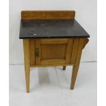 Low Edwardian oak Wash Stand, black marble top, with towel rail to the side (no back), 61cm wide x