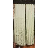 Three good quality Wall Curtains, green/gold stripes, cotton sateen, triple pleated and