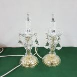 Matching Pair of Crystal Table Lamps, with tear shaped droplets(electric) on a single/joint socket