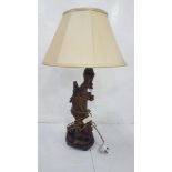 Carved wooden electric Chinese Lamp in the form of a Chinese lady with a dragon at her feet, 50cm h,