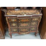 Continental marquetry Inlaid Chest of 3 Drawers, highly decorated with floral and swag décor,