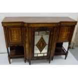 Edwardian Rosewood Chiffoniere base, profuse marquetry inlay, bowfront mirrored door enclosing 2