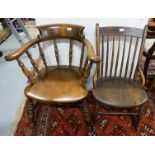 19th C carver oak Chair with spindle back and arms, stretcher legs, 67cm w x 78cm h and an oak