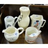 5 Pieces – advertising jugs – Lifebuoy, J Jessop etc