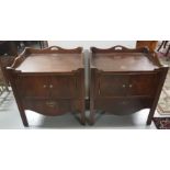 Matching pair of tray top mahogany finish Side Tables, 2 doors enclosing a cabinet above a single