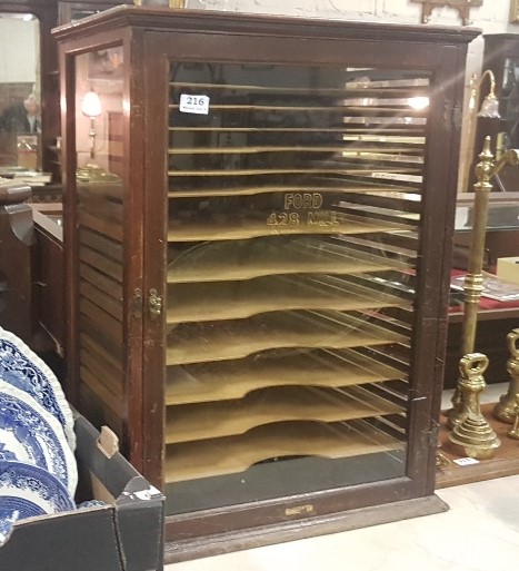 Shop antique glass cased Stationery Cabinet with sliding trays (Label - CRESSWELL, LONDON FORD 428 - Image 2 of 2