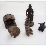 5 “Black Forest” miniatures – 2 bears (damage), dog, house and figure of a hunter (5)