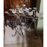 Matching Set of 3 Tall Steel Candelabras, each with 3 branches