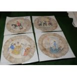 4 unusual vintage hand painted silk comical picture lace trimmed circular Napkins, gentlemen and