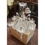 7 branch Glass Chandelier with multiple teardrop shaped cut crystals and swag shaped beadwork (one