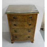 A walnut serpentine front bedside Chest of Four Drawers, 30cmw x 70cm h, glass preserve top