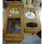 20th C Continental Walnut Wall Clock with a silvered dial and Arabic numerals & 2 other similar wall