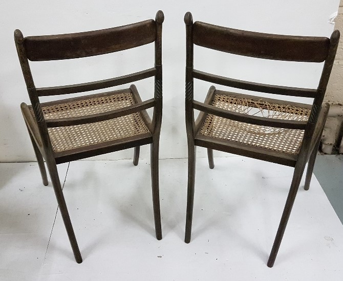 Matching Pair of Mahogany Regency Period Dining Chairs with rail backs and bergere seats (2) - Image 2 of 2