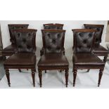 Matching set of 6 late 19th C fine mahogany Dining Chairs, with curved top rail and brown buttoned