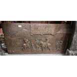 Long Wall Plaque – Tudor Scene – figures on Horse Back in the Village (resin), 56cm h x 110 cm w