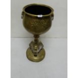 Antique Continental Brass Jardinere, on a similar brass Stand, 79cm high