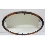 1920s Oval Anodised copper bevelled edge Wall Mirror with shell motifs (Liberty Style), 80cm w x