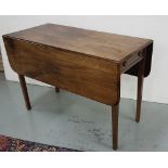 Late 19thC Mahogany Pembroke Table, on tapered legs, with D shaped drop leaves, 42"d, extends to