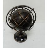 Leather lined Wall Globe in metal "solar" casing, 60cm h x 50cm w