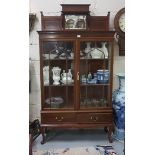 Edwardian Mahogany and Chequer line inlaid Display Cabinet with two bar glazed doors above two