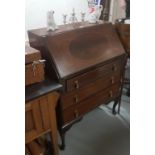 Edwardian Mahogany Fall-Front Bureau, on Queen Ann legs, interior compartments, 74cm w x 1m h