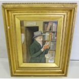 J B SMITH (1895) Victorian Watercolour, figure of a green coated gent in a bookshop, (David H Hobb),