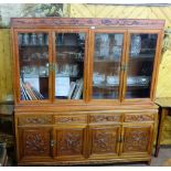 Large Chinese hardwood Display Cabinet/Bookcase, the 4 upper glass doors enclosing 4 plate glass