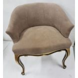 Tub Chair, brown fabric, cushioned seat and back, on ebony and gold cabriole legs, 64cm w