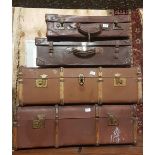 2 x Leather Suitcases and 2 wooden suitcases (4)