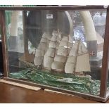 Model of Danish Ship – “Ingrid” in glass case, 75cm x 48cm