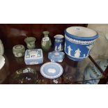 8 x pieces of Wedgewood/Jasperware including jardinière stamped DUDSON, (crack), 3 Trinket Jars, 2