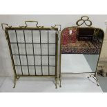 2 Brass Framed Fire Screens, 1 with bevelled square panels, 1 with mirrored insert (2)