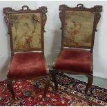 Matching Pair of 19thC French Oak Framed Hall Chairs, the backs covered with fine needlepoint