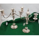 Pair of good quality silver plated 3-branch Candelabra, complete with candle holders