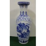 19thC Chinese Porcelain Blue and White tall bottle-neck shaped Vase, 62cm h x 19cm dia (repairs to